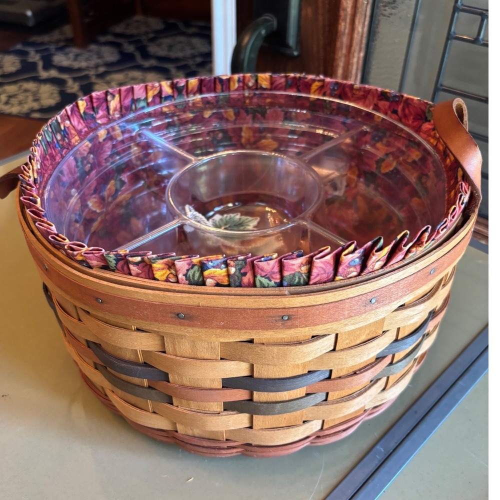 Longaberger 1995 Round Basket Fall Leaf Liner 5-Way Protector Ceramic Tie-On